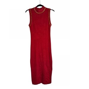 Fashion Nova Scarlet‎ Chain-Accent Bodycon Stretchy Midi Dress Lg